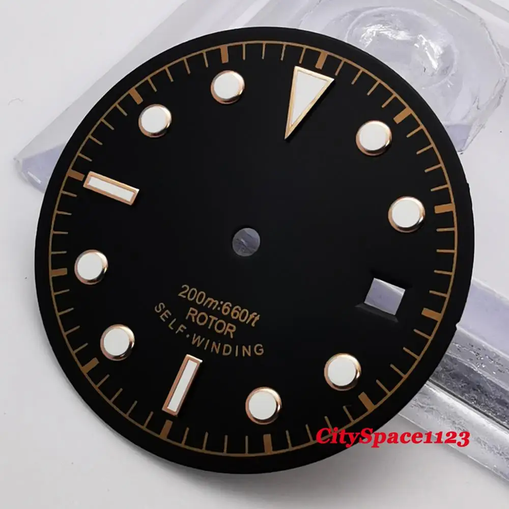 

30.5mm Sterile luminous black watch dial fit Miyota 8205 8215,ETA 2836, Mingzhu DG2813 ST1612 movement watch
