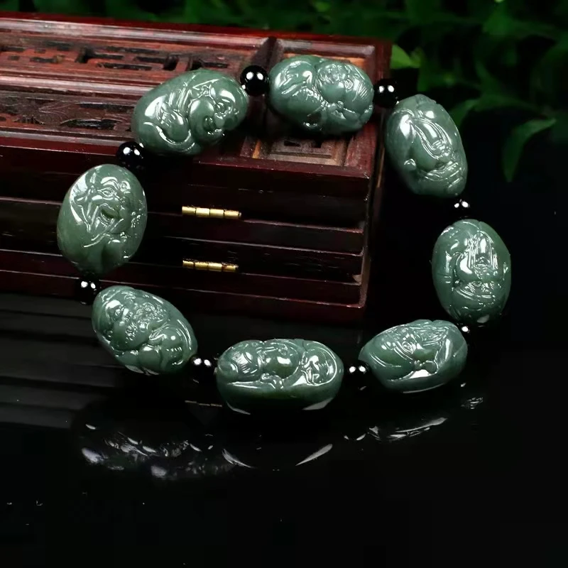 

Браслет из натурального нефрита, Ювелирное Украшение с круглыми бусинами, Нефритовый и нефритовый браслет с натуральными чернилами, восемь...