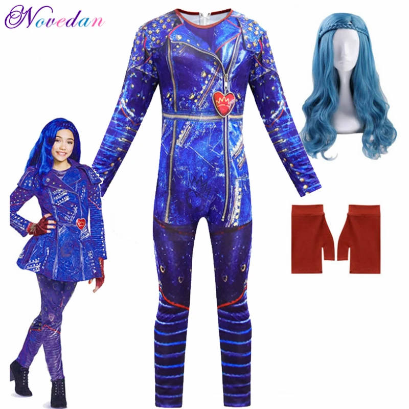 Girls Descendants 3 Evie Cosplay Costumes With Wig Gloves Children Carnival Party Jumpsuits Fantasia Halloween Costume For Kids