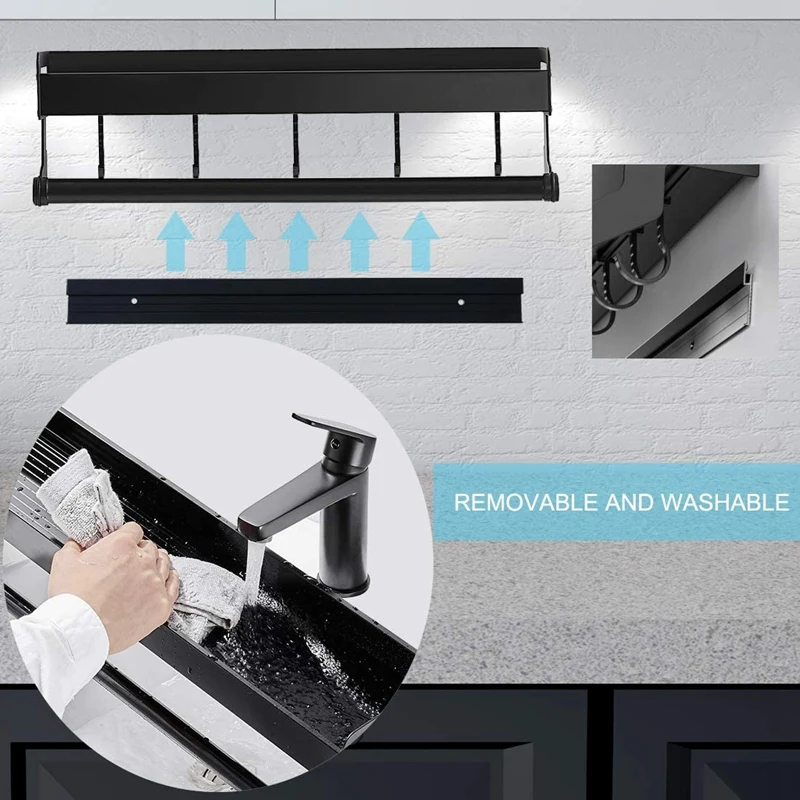 

Spice Rack with Paper Towel Holder for Kitchen 15.7 In,Wall Mounted 2 Tier Bathroom Shelves with Bar and 5 Hooks