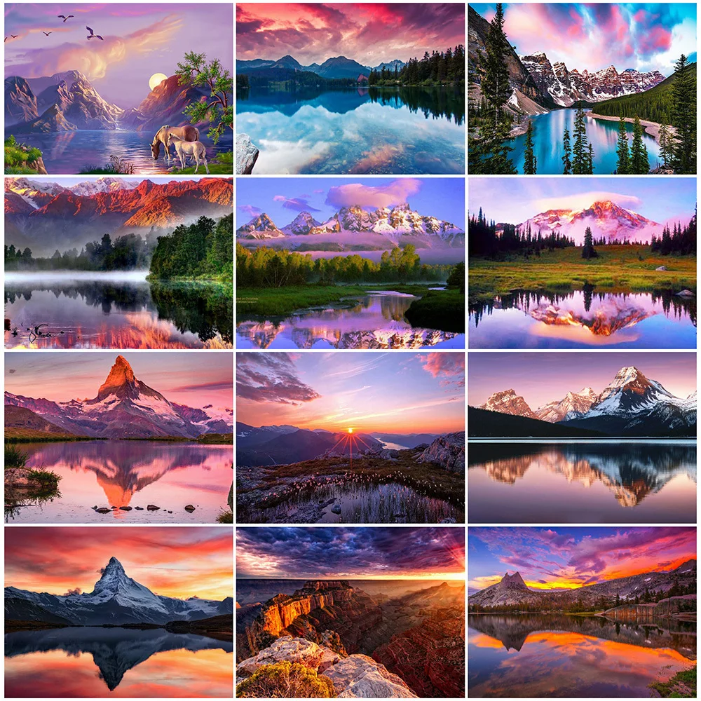 

MomoArt Diamond Painting Mountain Full Square Diamond Embroidery Sunset Cross Stitch Kits Mosaic Scenic Rhinestones Handicraft