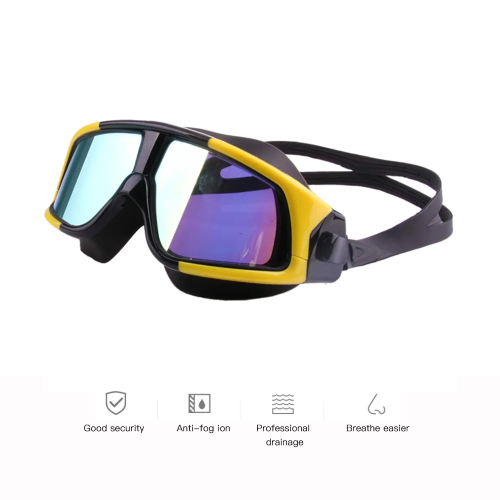 

Swimming Goggles Big Frame Anti-Fog Waterproof Swimming Glasses Electroplate Adjustable Wide Vision Swim Eyeglasses For Adults
