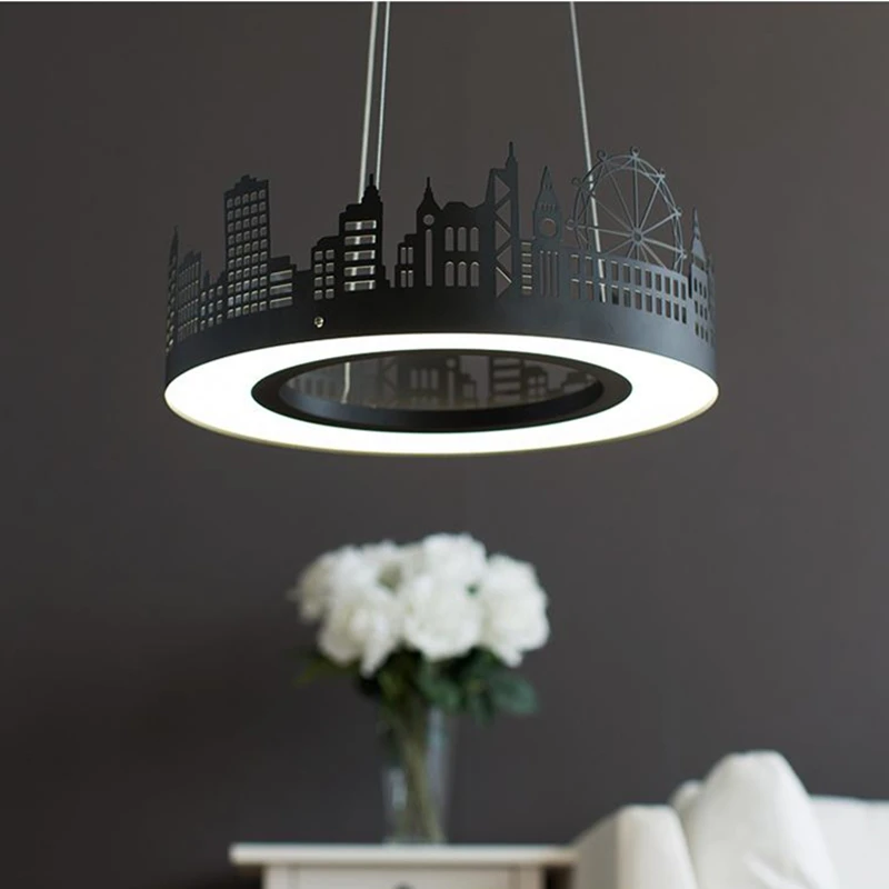 Современные светодиодные подвесные светильники железо акрил городская модель