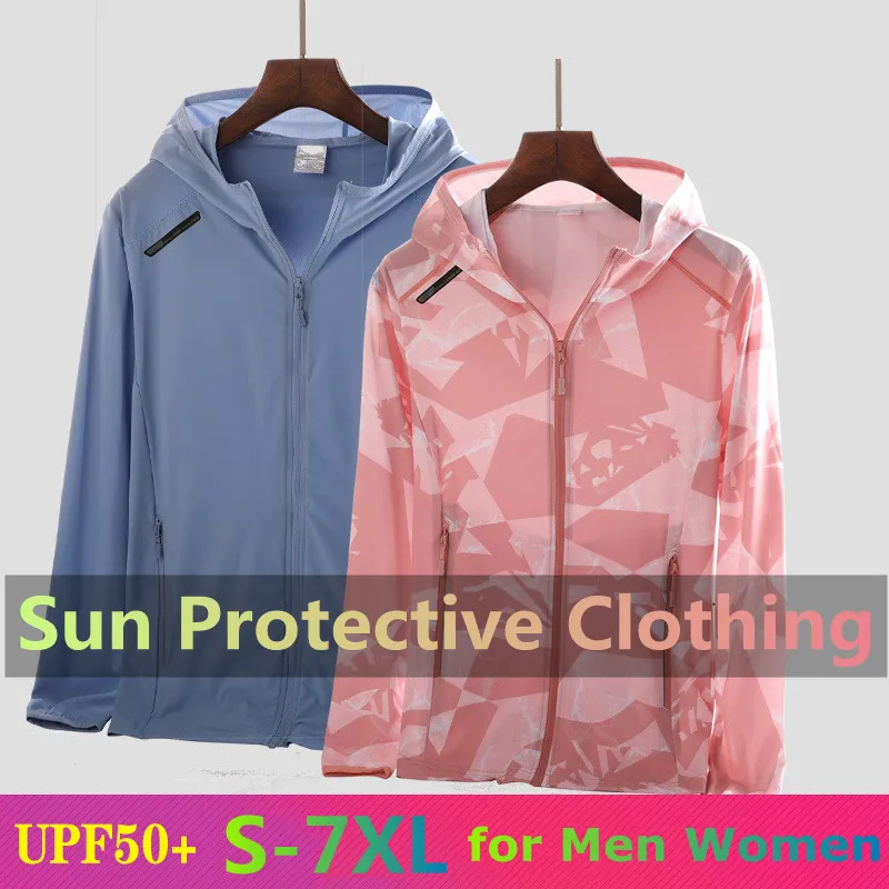 

7XL Plus Size Sun Protection Clothes Men Women Thin Breathable Sunscreen Hooded Jacket Outdoor Hiking Riding Fishing Clothing