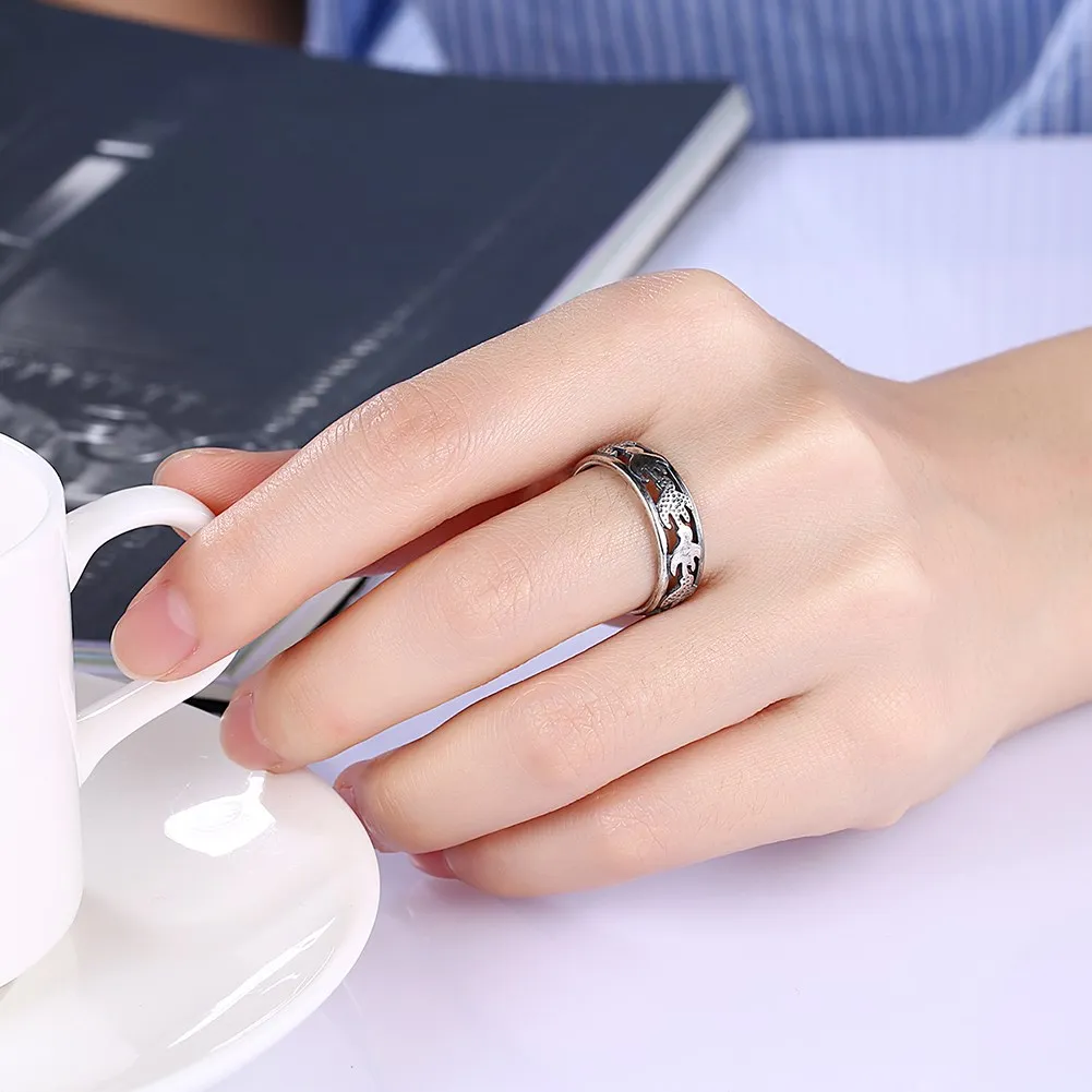 

GOMAYA Antique Silver Plated Women Classic Trendy Hollow Out Design Round Ring Fit Festival Birthday Gift Fashion Jewelry Simple