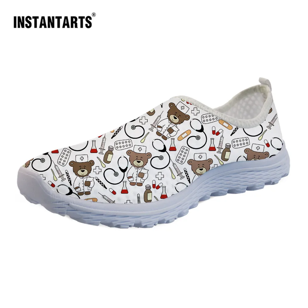 

Женские сетчатые кроссовки INSTANTARTS, летние пляжные туфли с принтом медведя для медсестер, дышащая обувь для женщин