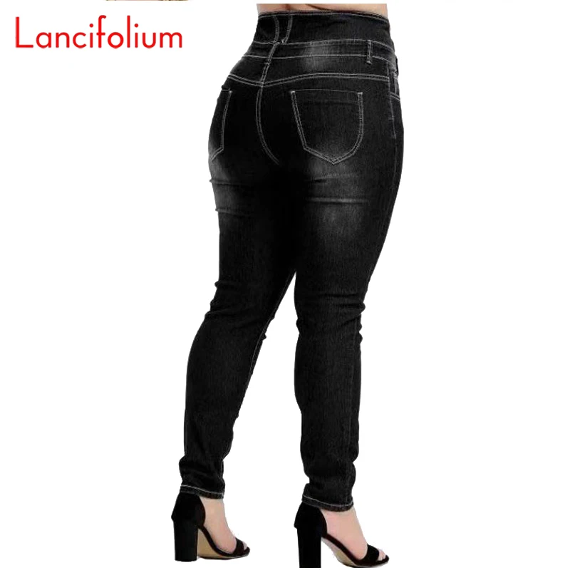 

Button Up Skinny Red Korean Jeans Pants 4XL 5XL Women High Waist Stretch Summer 2021 Plus Size Pencil Denim Pants Trousers