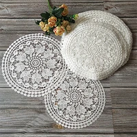 pastoral embroidery round white table mat bar counter coaster food fruit snack plate vase non slip wedding furniture decoration
