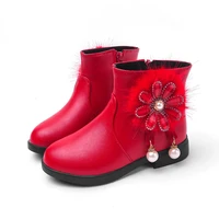 2020autumn winter girls boots kids shoes princess flowers plush warm martin boots for christmas and new years red pink 4 5 6 12t