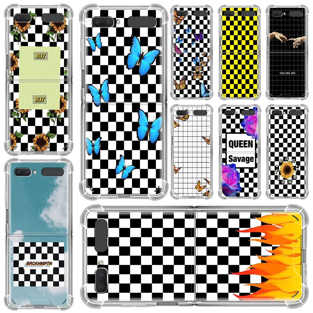 

Checkerboard Plaid Aesthetics Capa For Samsung Galaxy Z Flip 3 5G Case Airbag Clear TPU Cover Transparent Cell Phone Funda