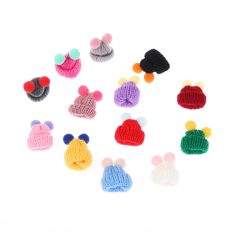 10 шт. вязаные миниатюрные шапки с помпонами аксессуары для волос сделай сам брошь