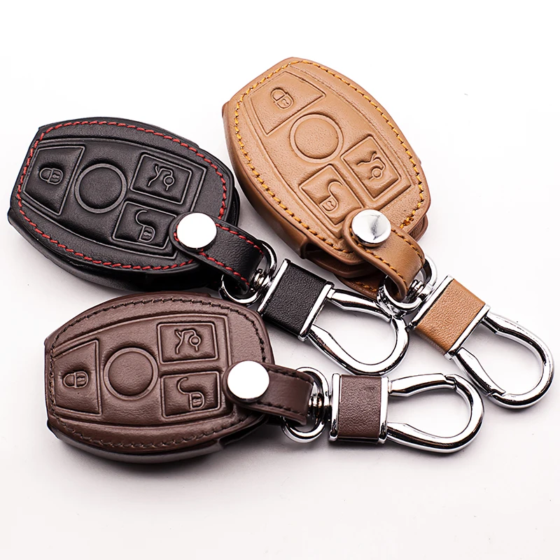 

Hot sale Top layer Leather Car Smart Key Case Cover For Benz E260L C180 GLK300 C200 L670 3 buttons remote control starline a93