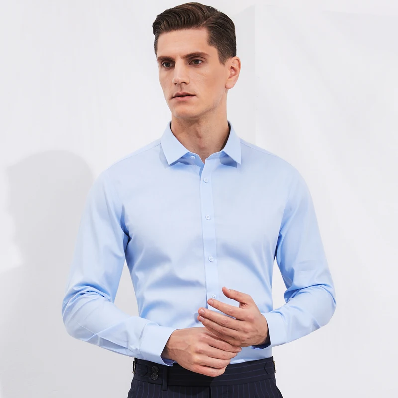 

Men's Classic Plaid Striped Long Sleeve Dress Shirts Pocket-less Design Standard-fit Formal Business Office Casual Gingham Shirt