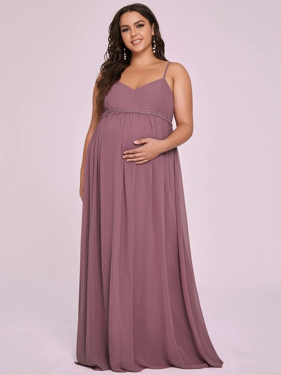 

Шифоновое вечернее платье-трапеция в пол, с глубоким V-образным вырезом