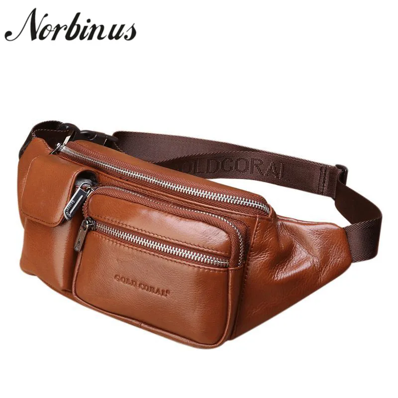 

Norbinus Men Waist Bag Genuine Leather Fanny Pack Male Sling Chest Bags Casual Belt Hip Bum Pouch for Wallets Phone Waist Packs