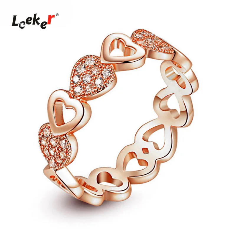 LEEKER Романтические кольца в форме сердца с кристаллами для женщин цвета розового