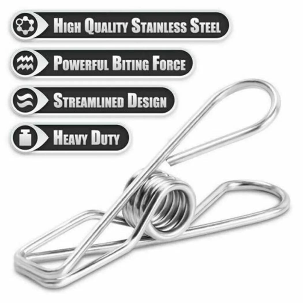 

50Pcs Stainless Steel Clothes Pegs Washing Line Hanger Photos Hanging Clip Set Strong Spring Pegs Organizer Bathroom Accessories