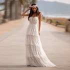 Кружевное свадебное платье в богемном стиле на тонких бретелях, элегантное винтажное платье невесты до пола с оборками, 2021