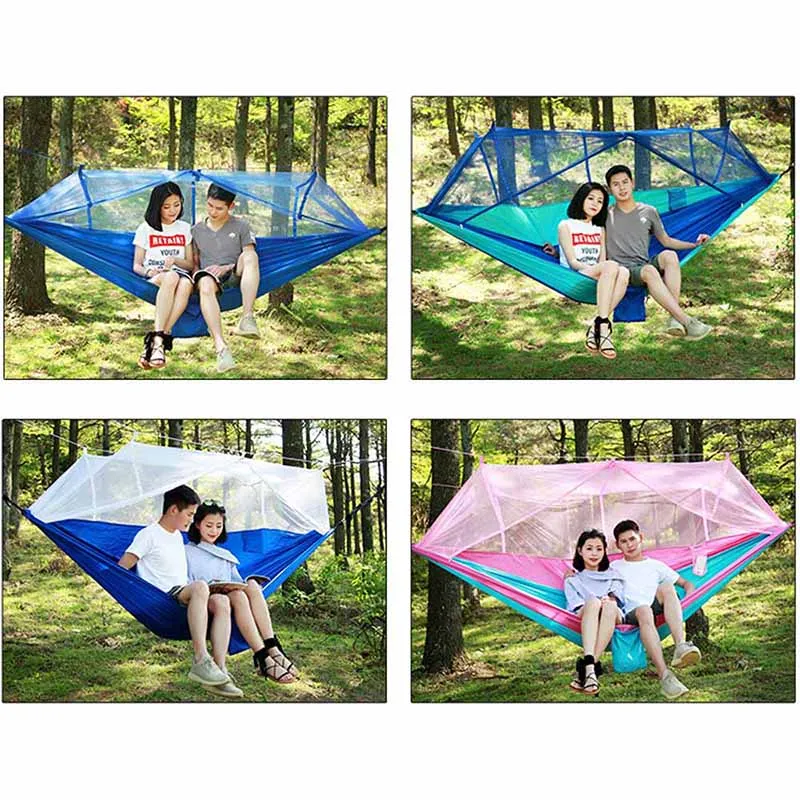 

1-2 Person Portable Outdoor Camping Hammock with Mosquito Net High Strength Parachute Fabric Hanging Bed Hunting Sleeping Swing