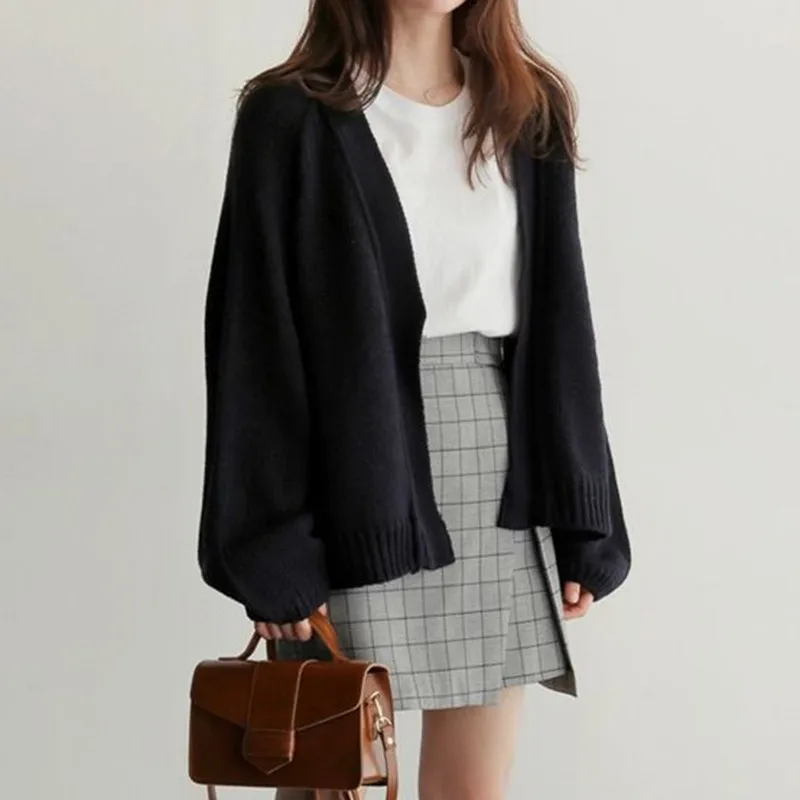 

Женский вязаный кардиган, простой однотонный свободный свитер в стиле преппи на весну и осень, 2019