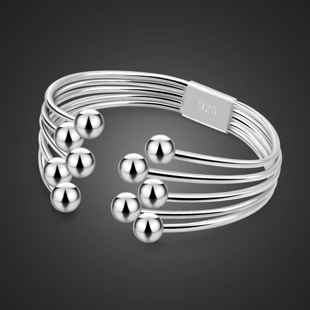 

100% 925 Silver Bracelet Women Irregular Bead Design Bracelet Girls Real Silver Bracelet No Fading Birthday Party Accessories