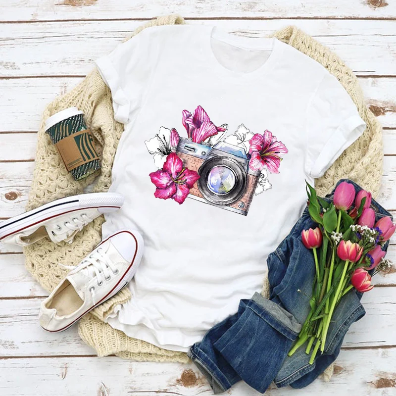 Женская летняя футболка с цветочным принтом и винтажным принтом|Футболки| |