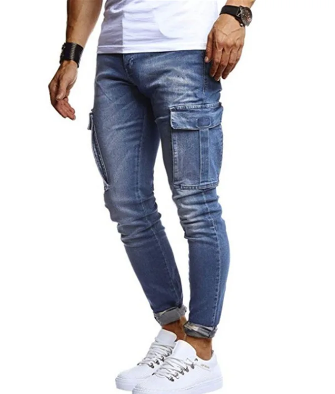 

20211 men's autumn new hip-hop washed casual big pocket jeans