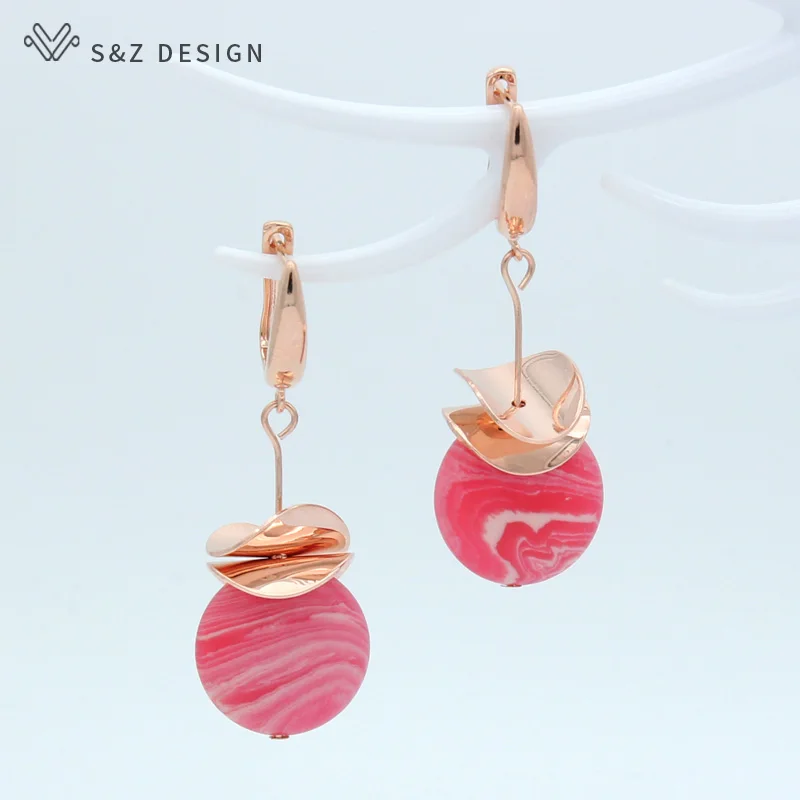 Серьги подвески S & Z с розовым камнем женские висячие ювелирные украшения для