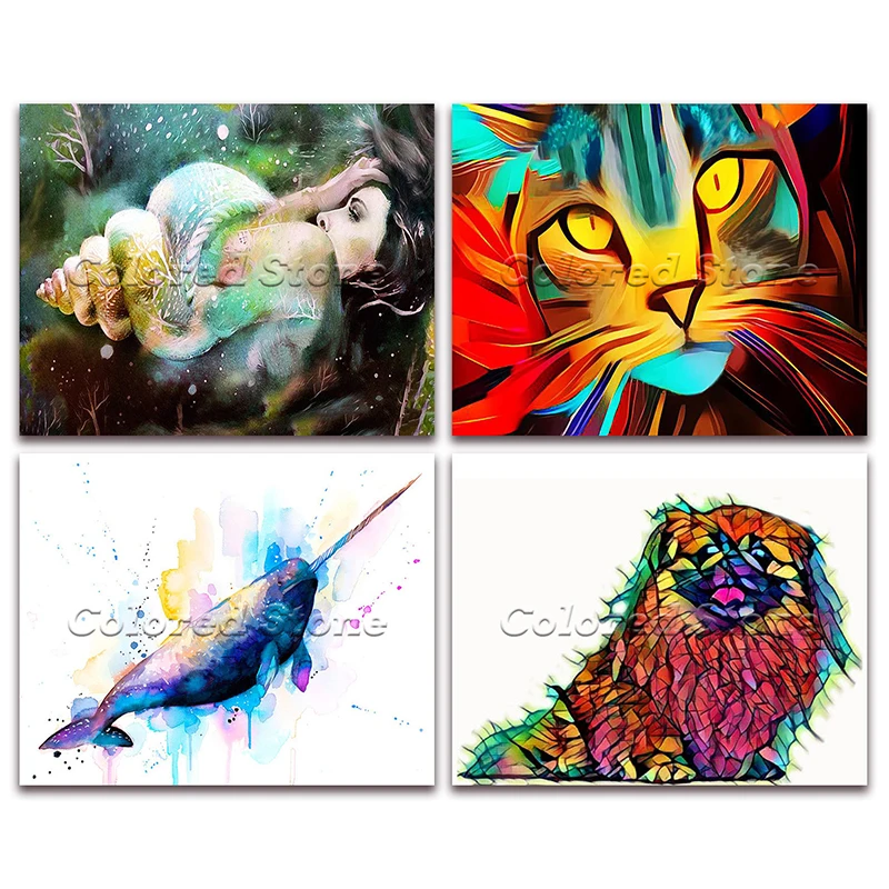 Фотокартина вышивка крестиком животные красочная Улитка Кот КИТ собака Сделай