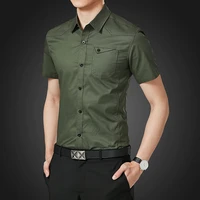 summer shirts for men 100 cotton mens button up shirt short sleeve business casual slim fit male military uniform work clothes