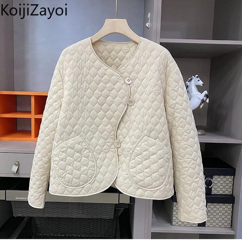 

Koijizayoi Casual Loose Women Solid Parkas Office Lady Winter Thick Quilted Coat Slim Chic Korean Outwear Jacket Ropa Mujer 2022