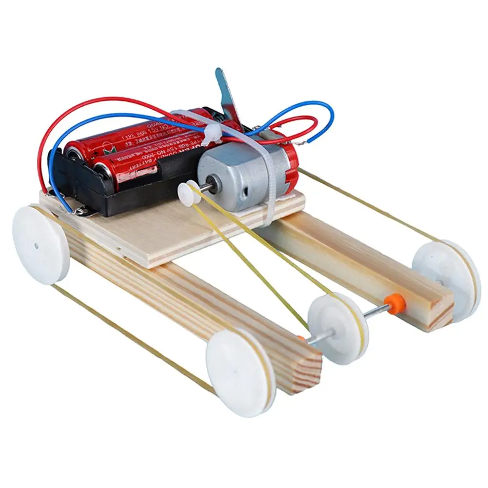 

Wooden DIY Electric Pulley Four Wheel Drive Car Assembly Model Kit Science Experiment Educational Toys Children Gift To Boy Girl