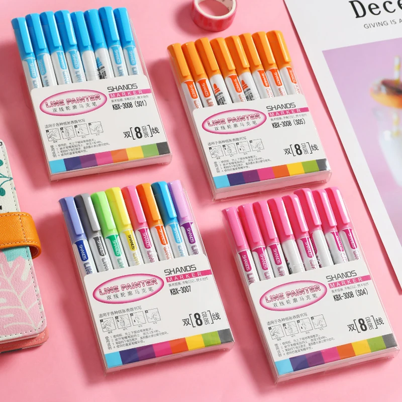 8 Colors Outline Marker Flash Highlight Pen Bullet Journal D