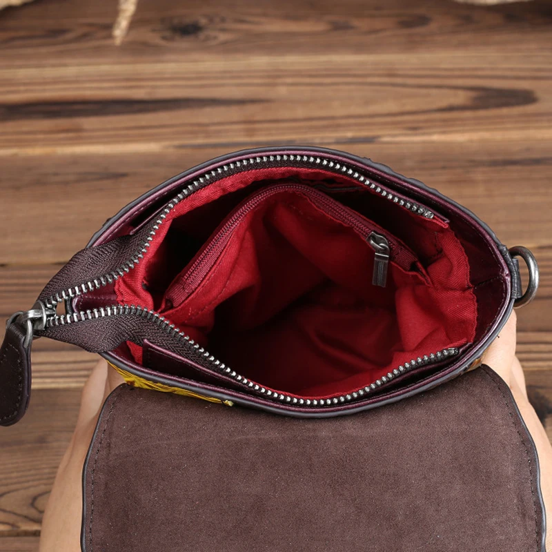 

Genuine Leather Patched Women Crossbody Shoulder Bag Women's Cowhide Messenger Bags Small Flap Lock Closure Bucket