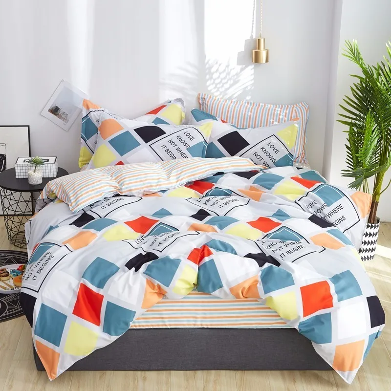

Bedding Set Fashion House Luxury Duvet Cover Bed Sheet Pillowcase Plaid Stripes Home Textiles Family High Quality Bedclothes