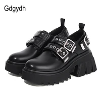 gdgydh 2022 fashion women shoes round toe gothic patent leather black female pumps slip on metal buckles ladies single shoes