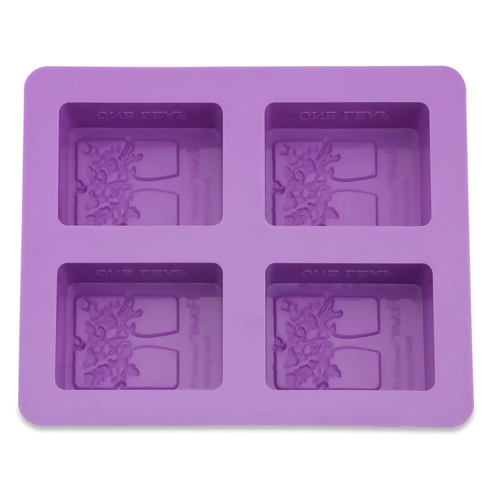 DIY прямоугольные Силиконовые Мыло Форма &quotдеревья&quot в форме 4 отверстия