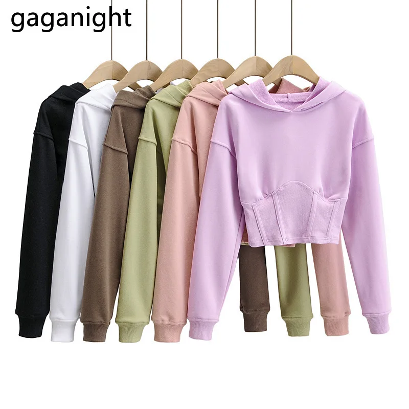 

Gaganight пикантные женские укороченные толстовки однотонные модные корейские короткие свитера для девочек Весенняя Осенняя верхняя одежда то...