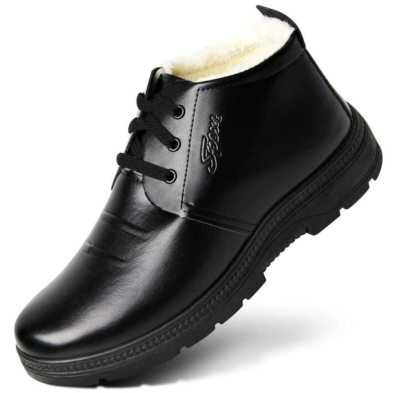 

Winter Men High-Top Boots Plus Velvet Warm Cotton Shoes Thick-Soled Lace-up Leather Shoes Botas Hombre Botines