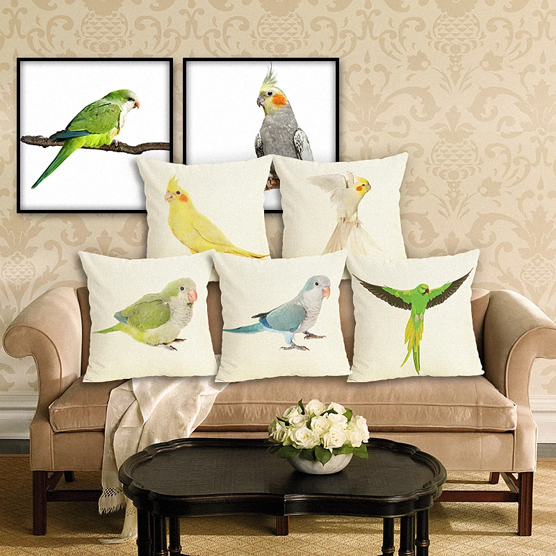 Наволочка с мультяшным попугаем для домашнего декора наволочка рисунком птицы