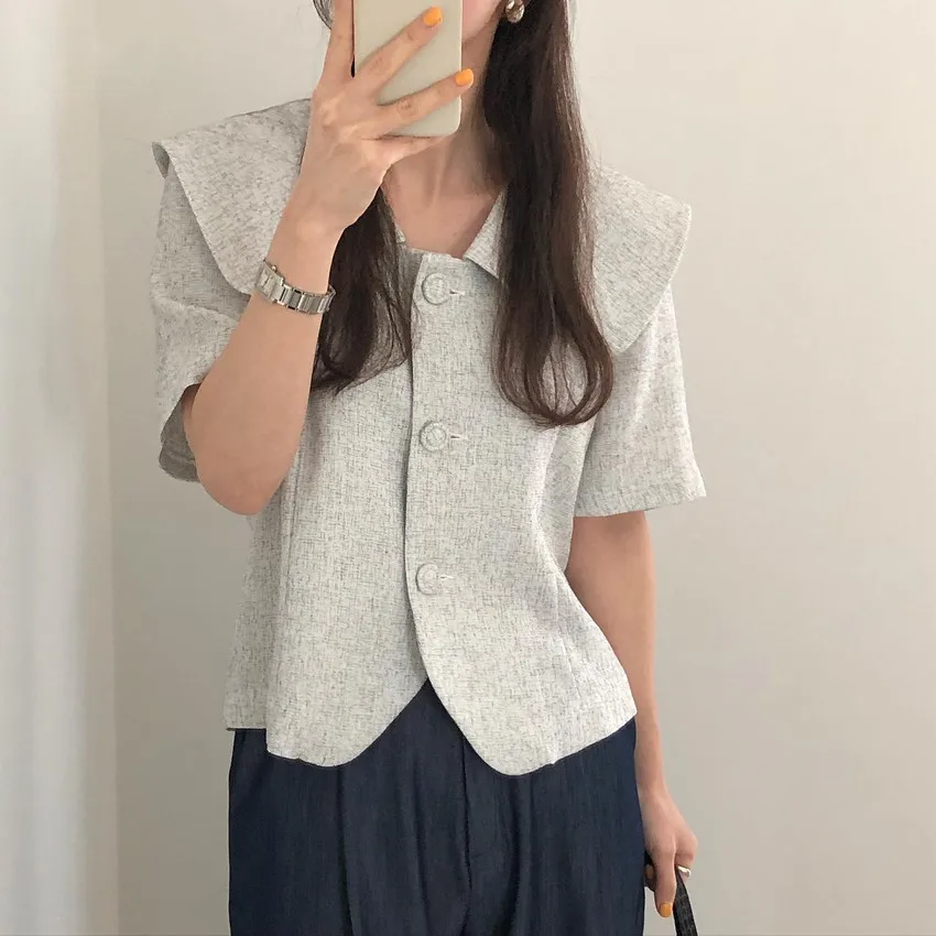 Женские куртки 2021 летний корейский Ретро-кукла воротник три пуговицы свободные