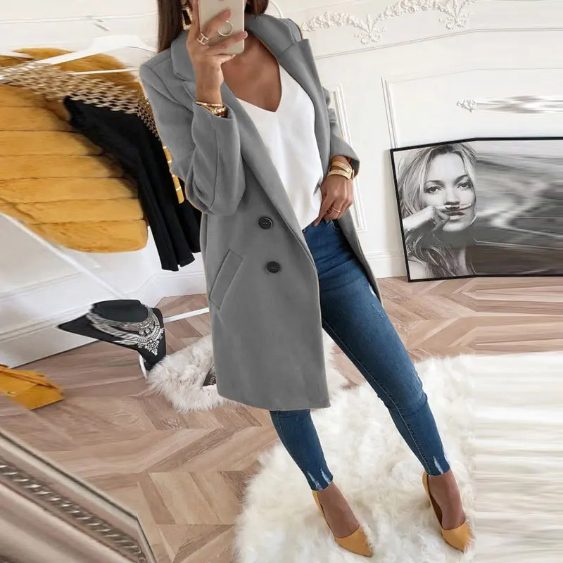 

2021 Autumn Winter Women Plus Size Woollen Blends Solid Overcoats Long Sleeve Oversize Outwear Casual Jackets Wool Coat New XXXL