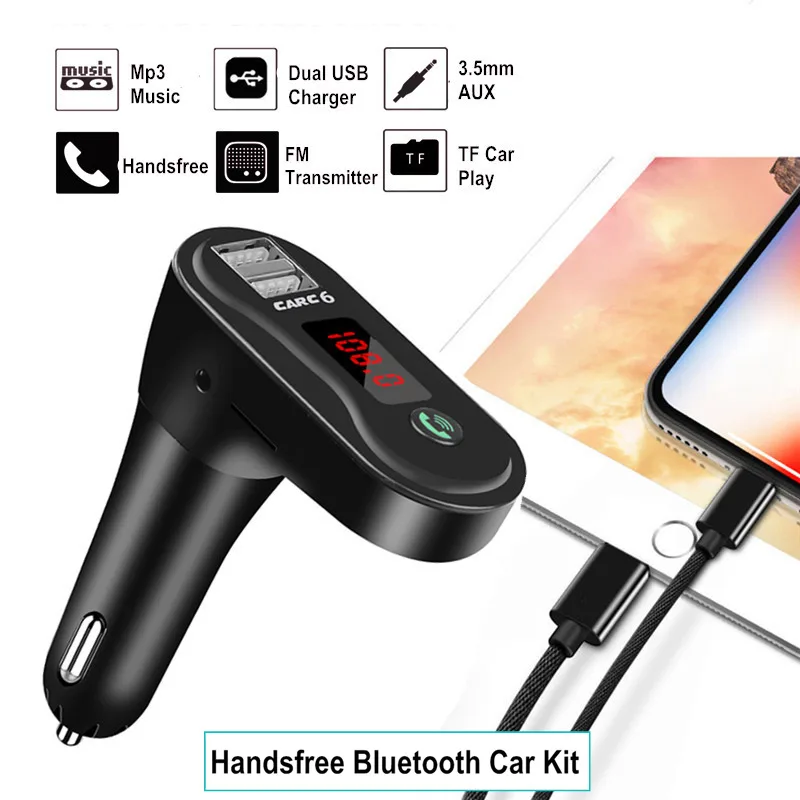 Автомобильный комплект громкой связи Bluetooth MP3-плеер беспроводной fm-передатчик TF карта 3,5 мм вспомогательный аудиоресивер 2.1A двойной USB телефон зарядное устройство