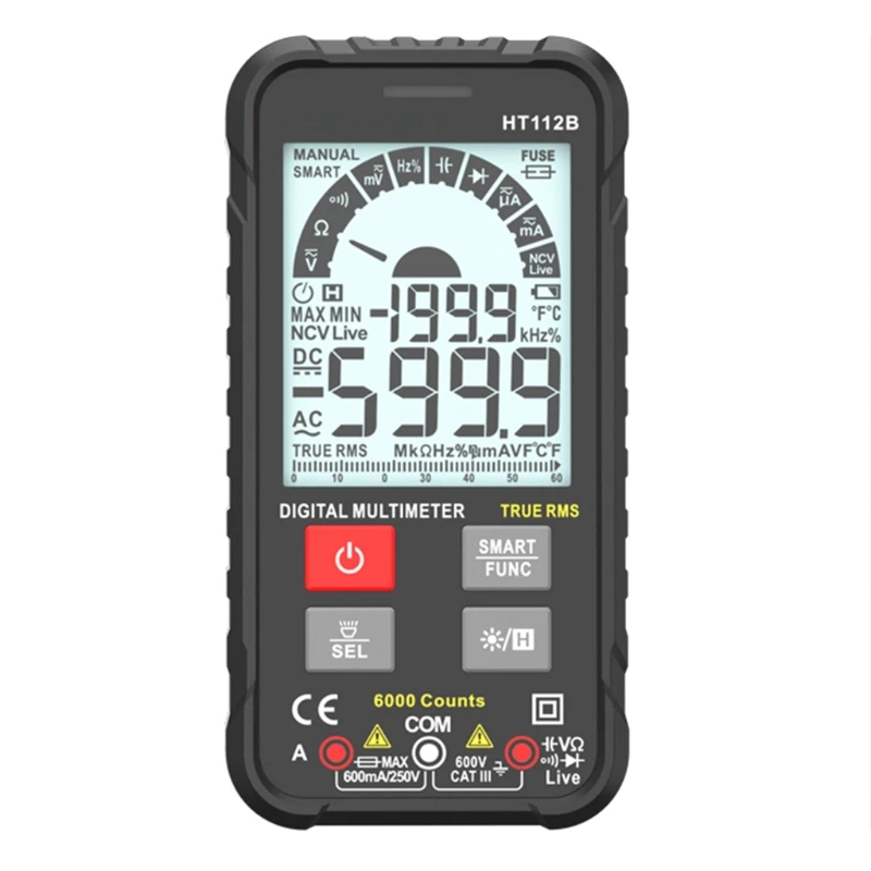 

HT112B Professional Smart Digital Multimeter Auto 600V True Rms Voltmeter Battery Tester True RMS Capacitance Amp NCV Detector