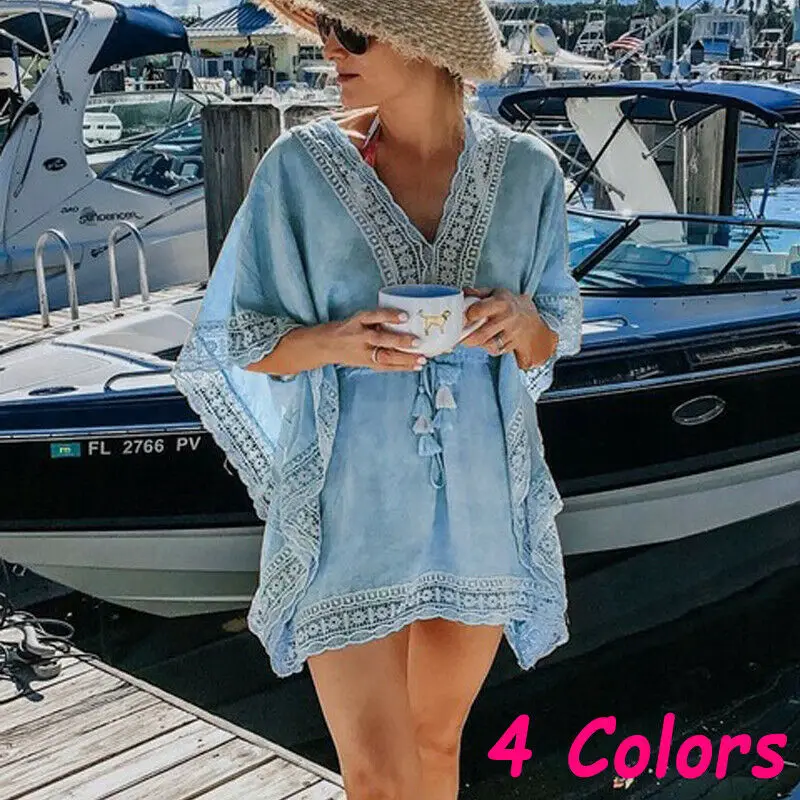 

Пляжное кружевное платье US Boho, купальный костюм с присборенной талией, накидка, купальный костюм для отдыха, Женская Летняя мода для плавани...