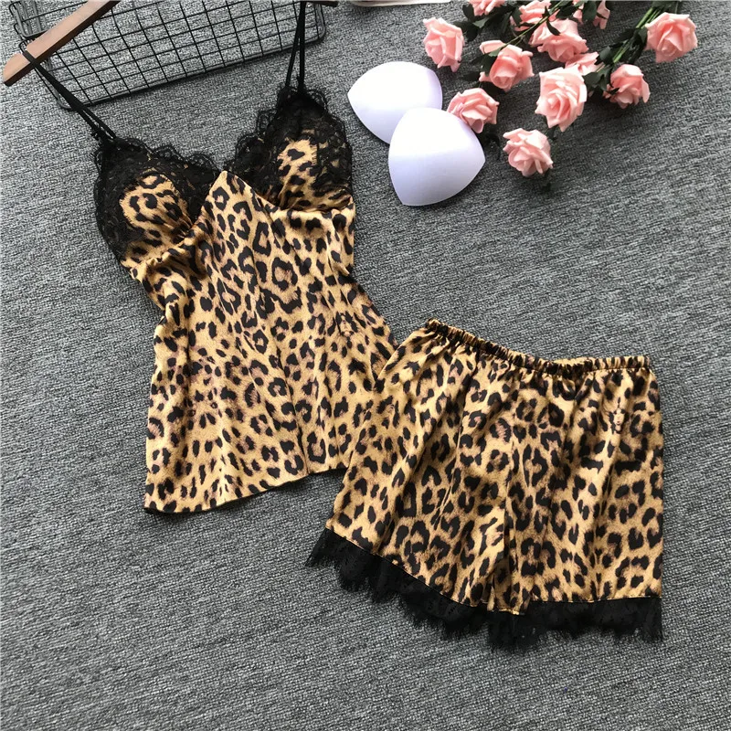 

Lisacmvpnel Spring New Long Sleeve Pajamas Woman Ice Silk Fashion Leopard Print Sexy Pajama Set womens sleepwear