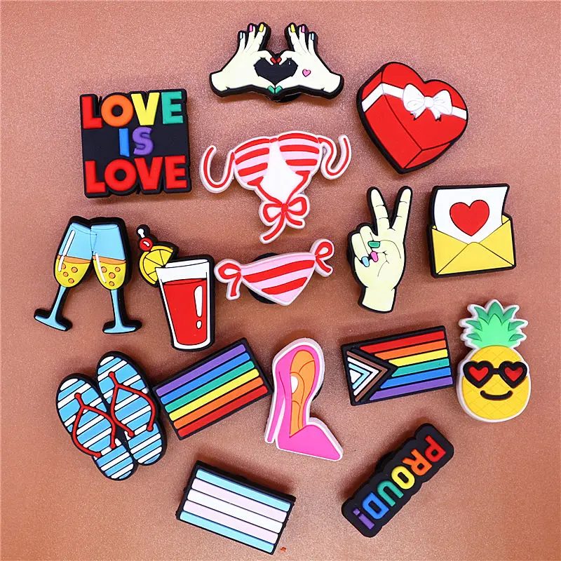 1pcs Summer Beach Serie Shoe Charms Love Swimsuit Flip Flops PVC Shoe Accessories Decoration Fit Croc Jibz Party Kids Gifts U291