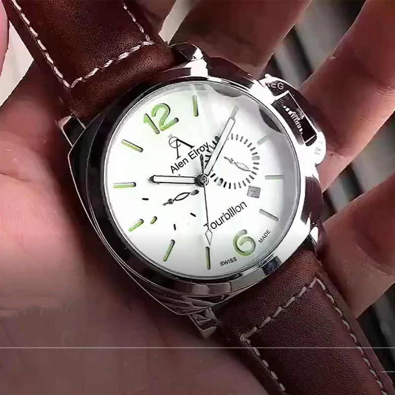

Top quality 4 types Silver Mens Mechanical luxury watch stainless steel case brown leather strap 1:1 watches