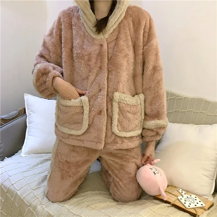 

2020 Winter Women's Pajamas Sets Thicken Warm Soft Flannel Homewear Plus Size Sleepwear Long Sleeve Women Pyjamas Set pijama