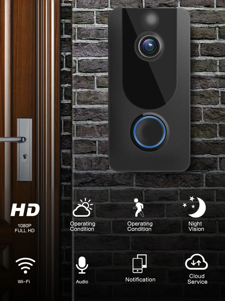 GEEKAM 1080P Wi Fi видео дверной звонок V7 умный IP домофон Бесплатная облачная камера